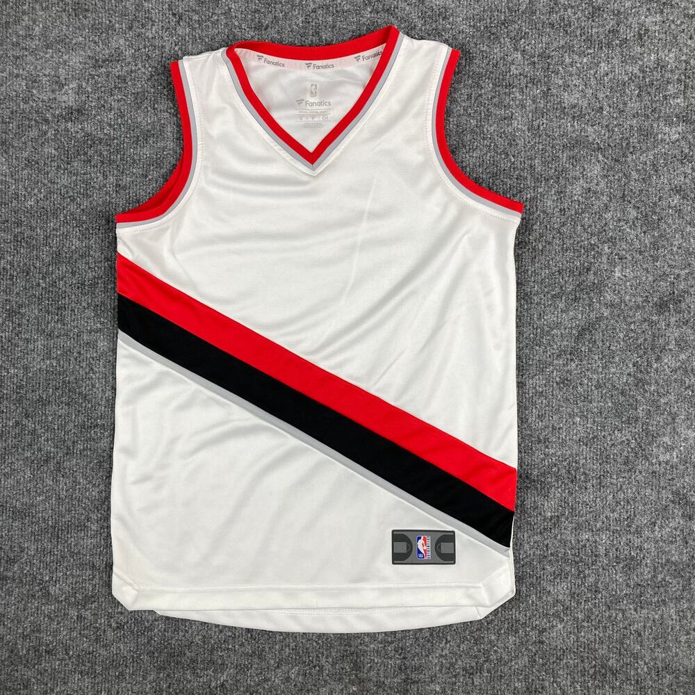 Fanatics NBA Jersey Kids Small White Red Black Diagonal Stripe Basketball‎ Tank